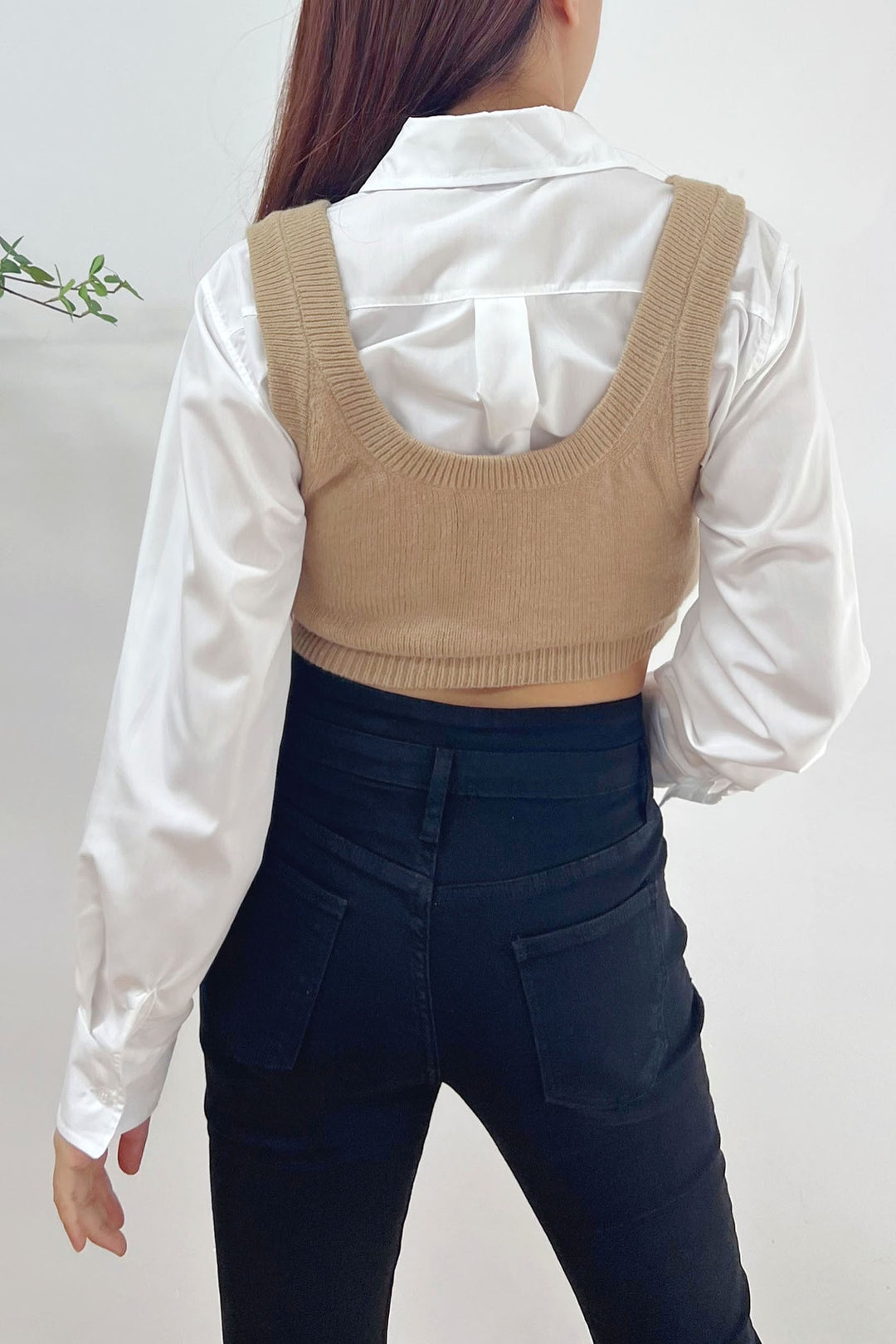 Channel Knit Vest and Long Sleeve Combo Shirt